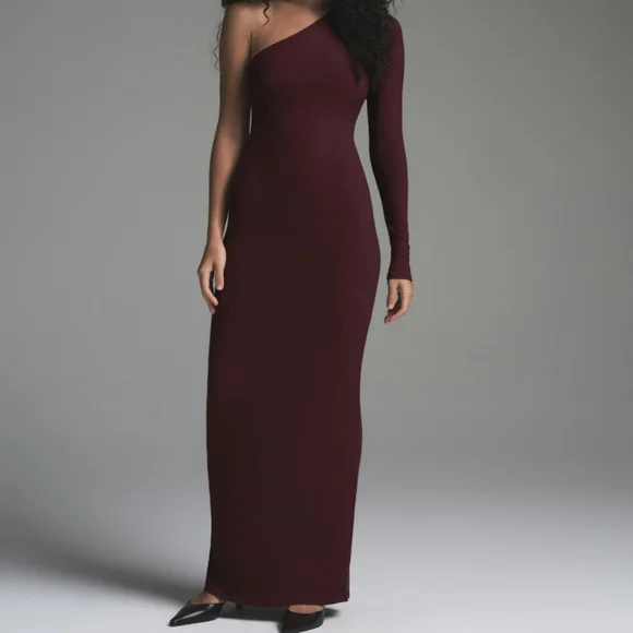 SKIMS | Dresses | Skims Elegant Soft Longe One Shoulder Long Burgundy Dress  Size Xs Nwt | Poshmark